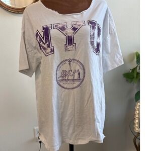 NYU New York University Purple Logo‎ Oversized T Shirt Top M/M Women